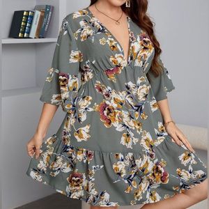 Shein | Plus Floral Print Ruffle Hem Dress